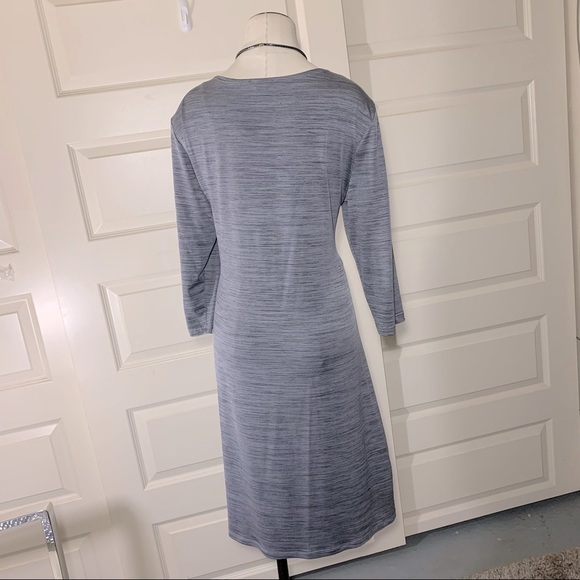 Notations Gray Midi Dress Rushed Faux Rap Deep V Neckline Sz XL P - Picture 9 of 11